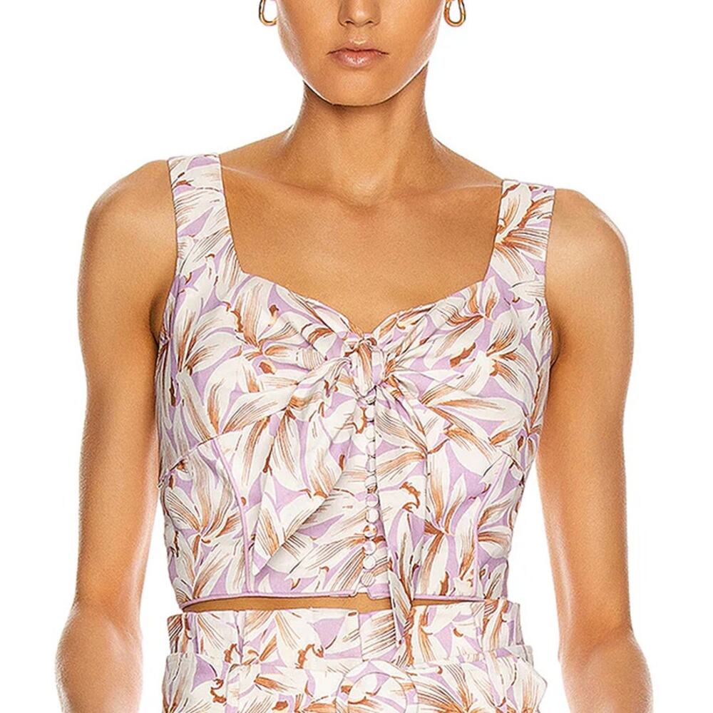 Jonathan Simkhai Layla Lilac Floral Tie Front Crop Top Size M